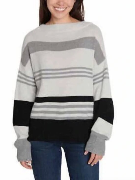 Lucky Brand Sweaters - Lucky‎ Brand Grey and Black Boxy Striped Sweater XXL